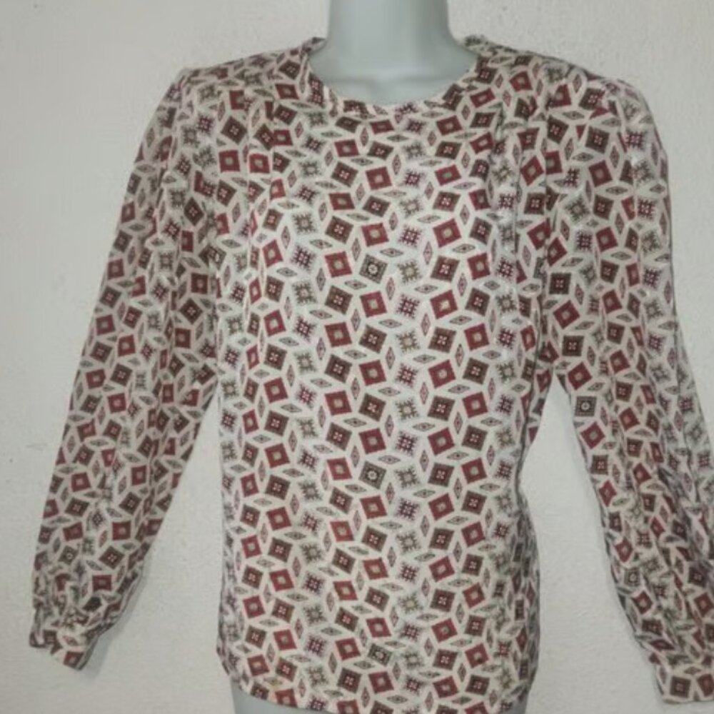 NICOLA ***stylish Blouse w/ padded shoulders, Grey and red in size 10 NWOT